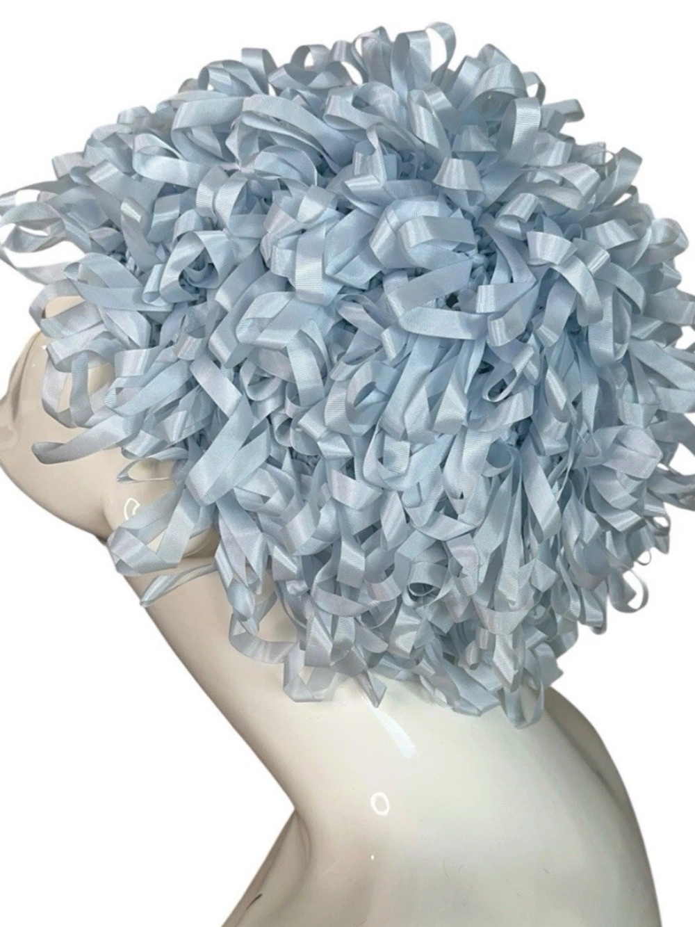 Joseph Magnin Blue Ribbon Hat Ruffled Loop Mid Century Vintage